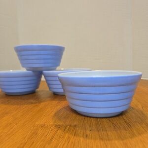 Vintage Hazel Atlas Moderrntone Bowls: Pastel Blue Platonite, Set of 4